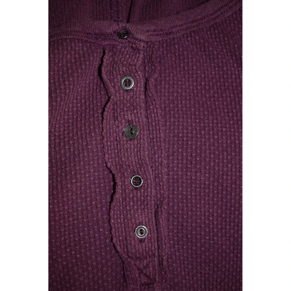 Free People Henley Thermal Women Large Purple Waffle Knit Contrast Cuff